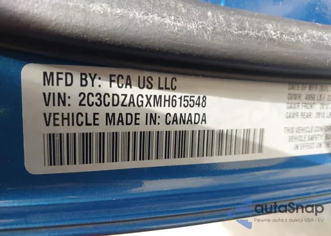 2021 Dodge Challenger Sxt из США, поврежденный, VIN 2C3CDZAGXMH615548